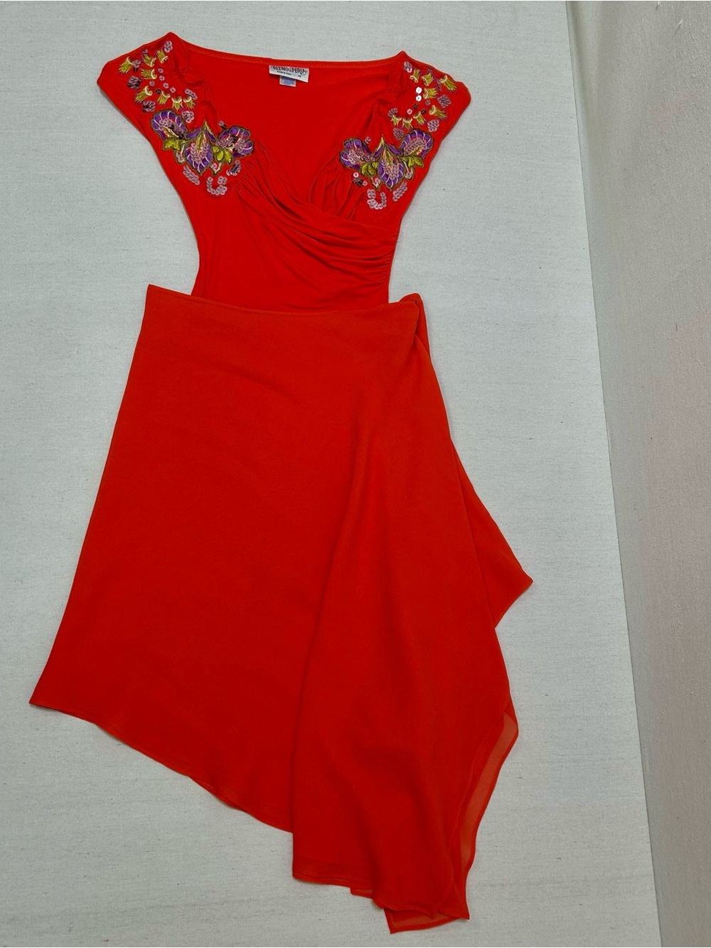 Ritmo di Perla Vintage Bright Coral Embroidered Beaded Bodysuit and Skirt Set